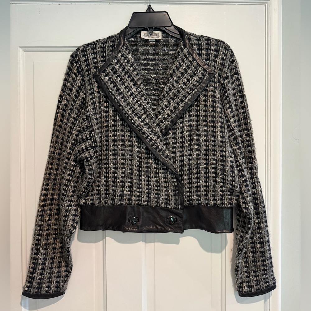 St. John Vintage Wool Knit and Leather Jacket